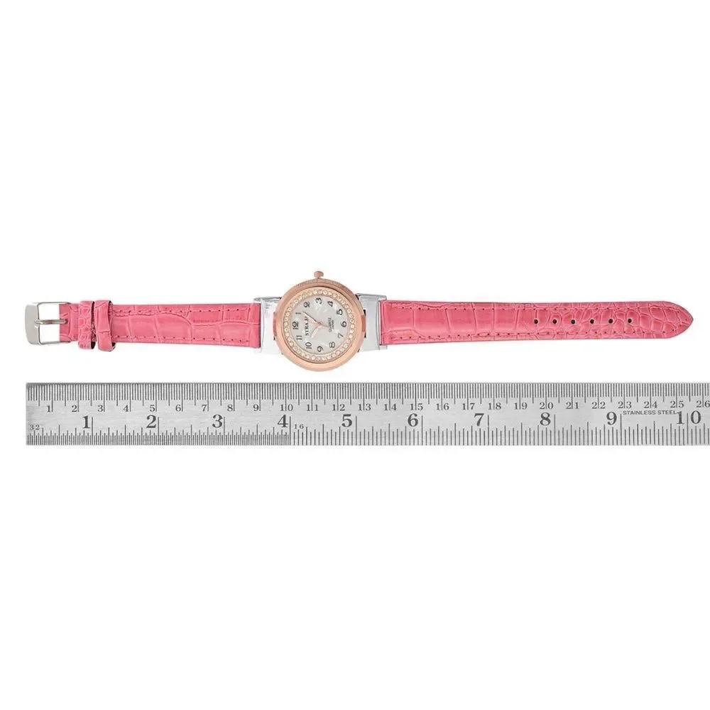 STRADA Watch Austrian Crystal Faux Band Pink